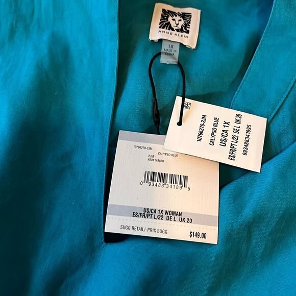 ANNE KLEIN Vera Tie Front Dress Calypso Turquoise Blue Sz 1X VNeck Sleeveless - Picture 5 of 15